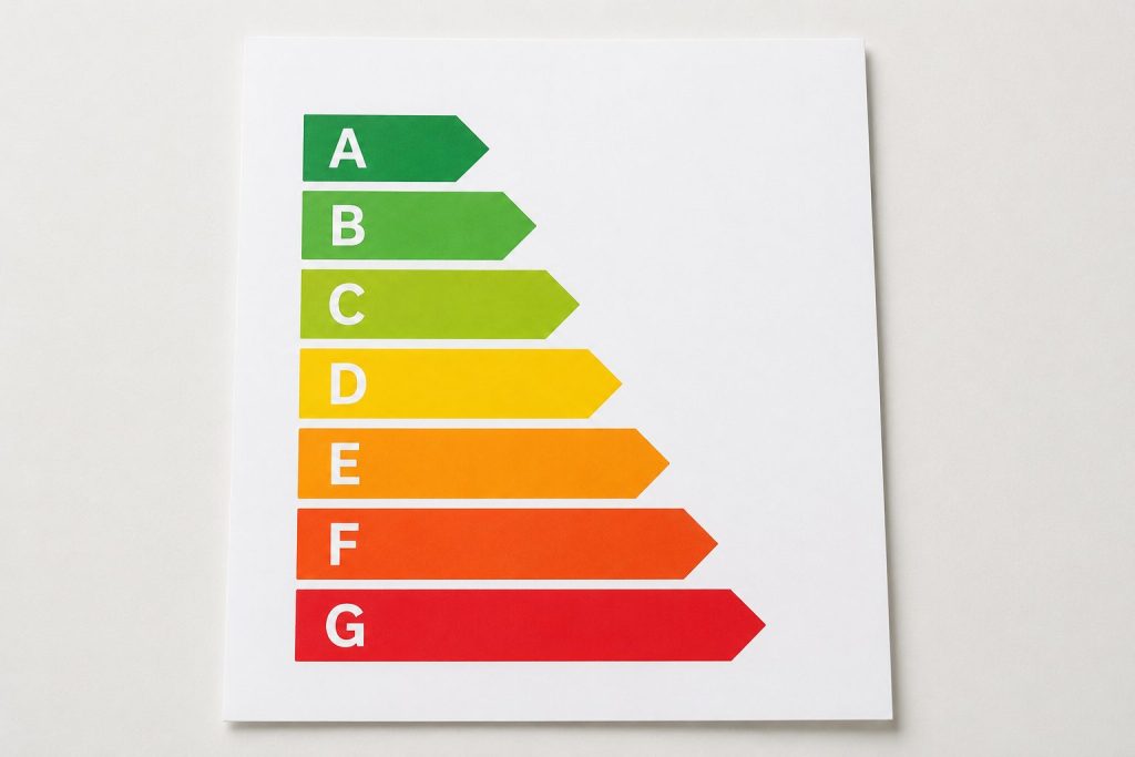 EPC-energielabel met kleurenschaal van A tot G voor de renovatieverplichting