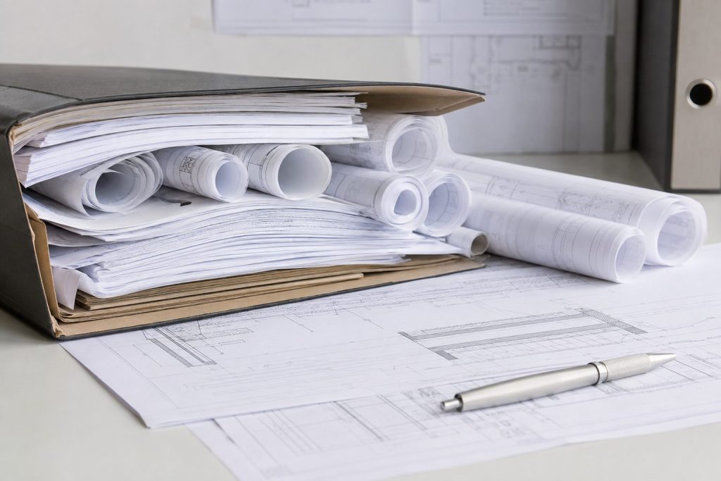 Postinterventiedossier met technische bouwplannen van een woning
